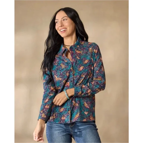Sundance Woodsong Joy Rabbit Bird Western Boho Shirt Blue Purple Size M #2077 - Picture 1 of 8